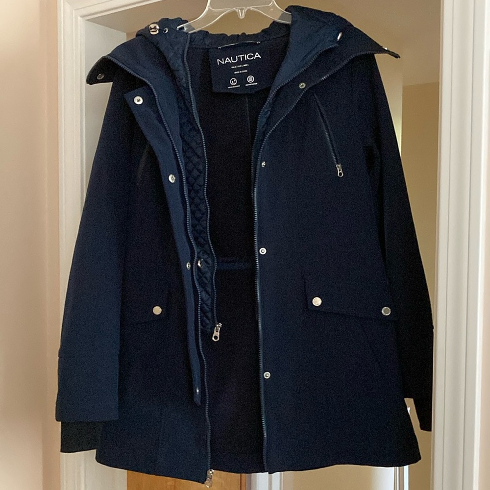 Nautica Womens Double Zip Water Resistant Navy Raincoat